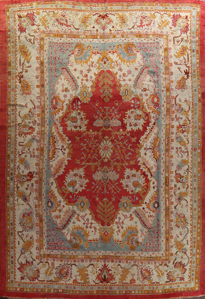 Pre-1900 Antique Vegetable Dye Oushak Large Turkish Rug 14x17