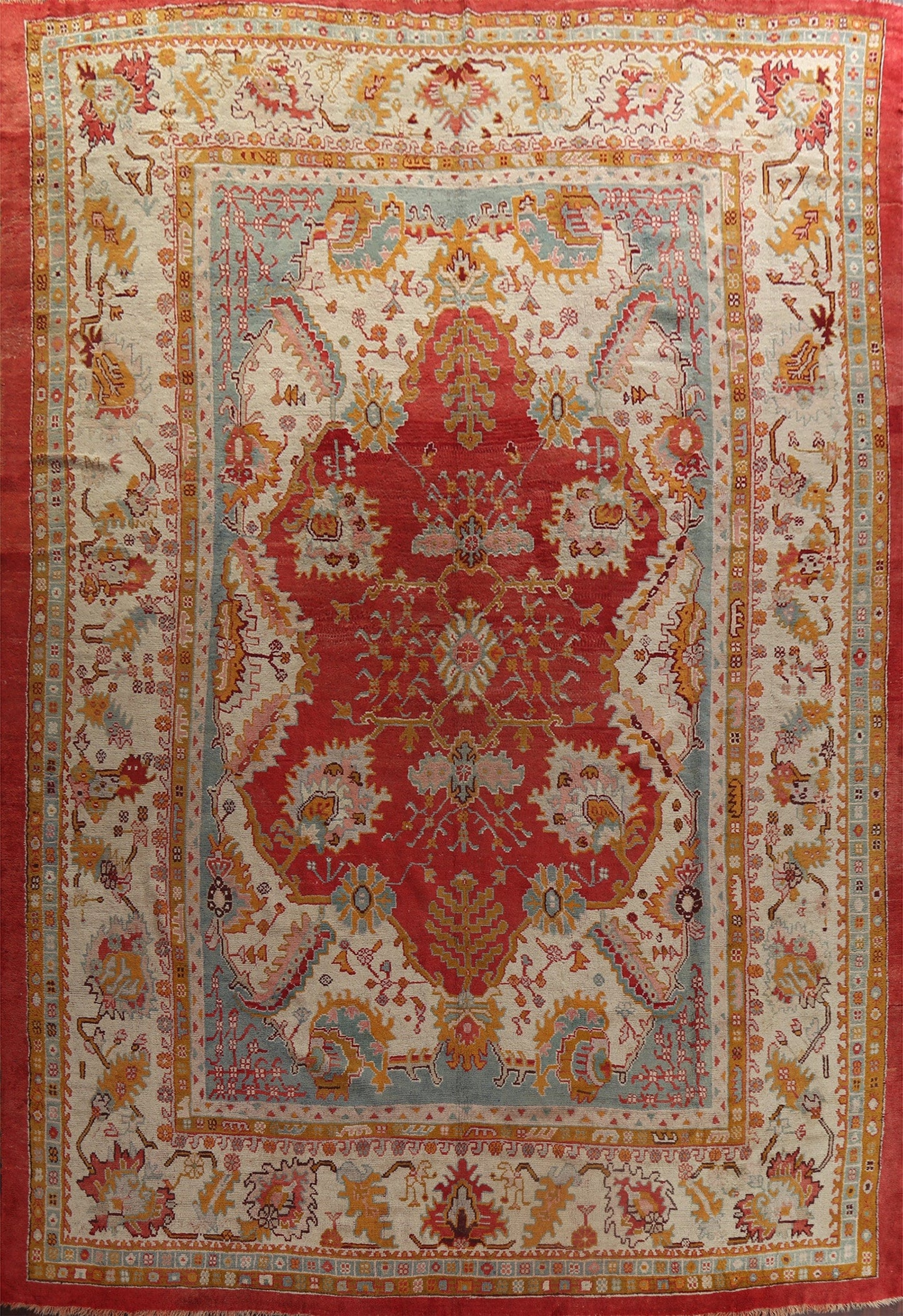 Pre-1900 Antique Vegetable Dye Oushak Large Turkish Rug 14x17