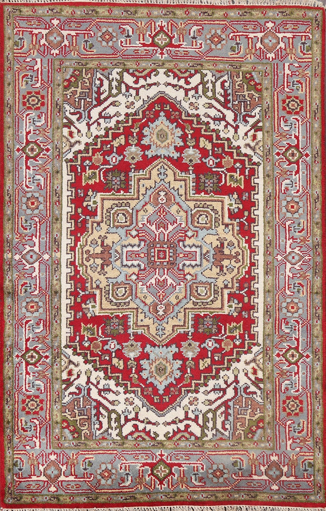 Red Handmade Heriz Oriental Wool Rug 4x6