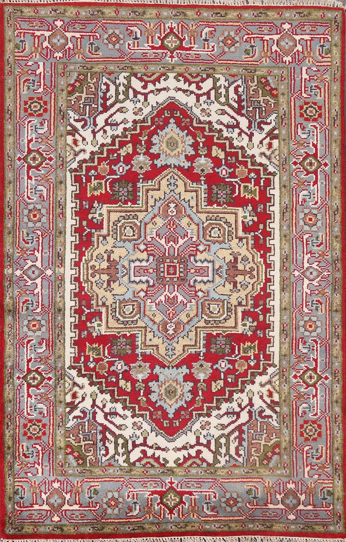 Red Handmade Heriz Oriental Wool Rug 4x6