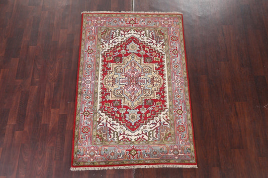 Red Handmade Heriz Oriental Wool Rug 4x6