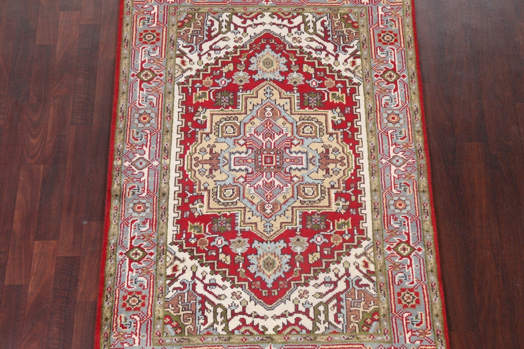 Red Handmade Heriz Oriental Wool Rug 4x6