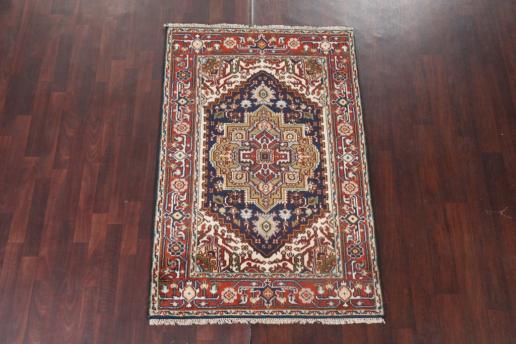 Geometric Wool Heriz Oriental Area Rug 4x6