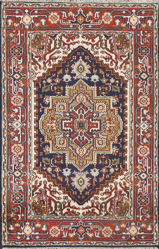 Geometric Wool Heriz Oriental Area Rug 4x6