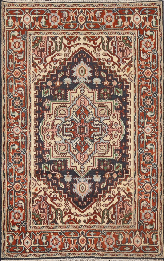 Geometric Heriz Oriental Handmade Rug 4x6