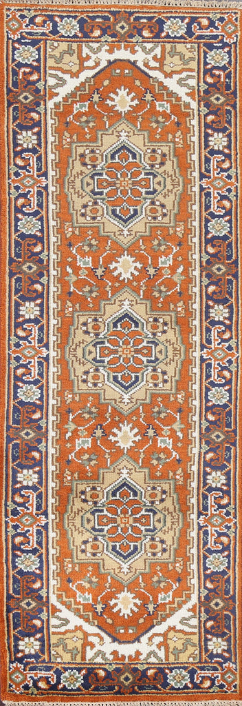 Geometric Wool Heriz Oriental Runner Rug 3x8