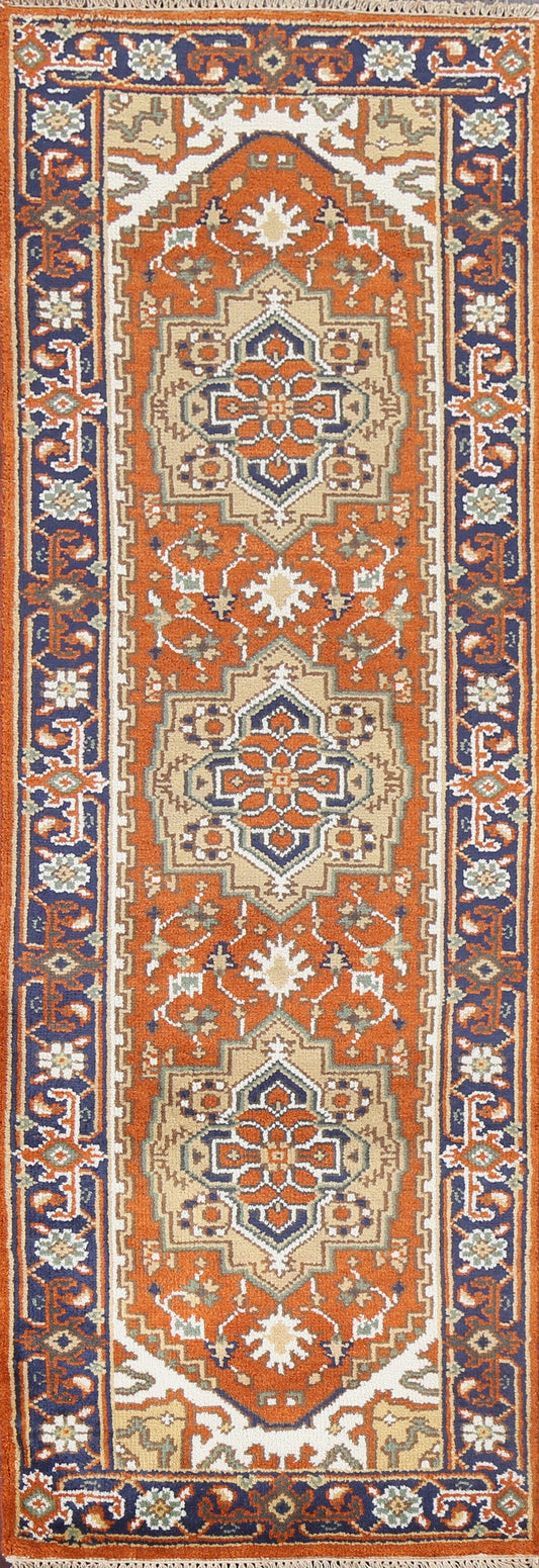 Geometric Wool Heriz Oriental Runner Rug 3x8