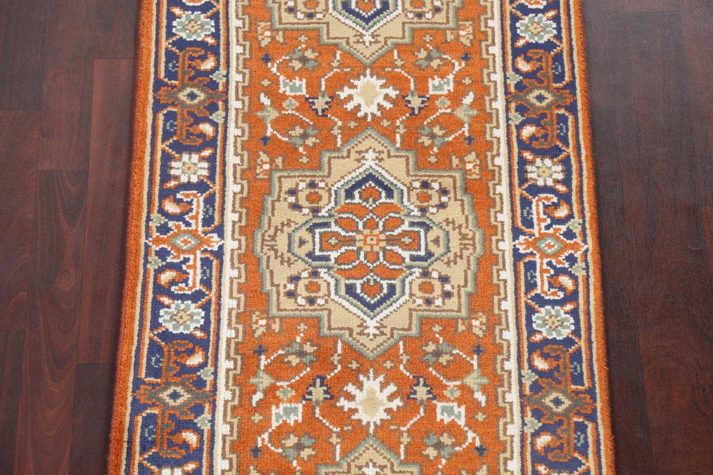 Geometric Wool Heriz Oriental Runner Rug 3x8