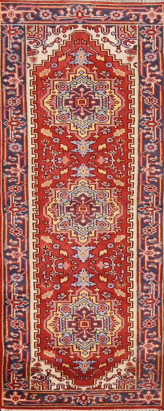 Red Wool Heriz Oriental Runner Rug 3x8