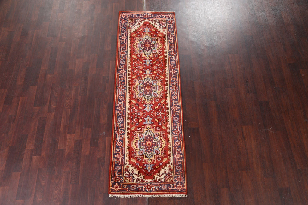 Red Wool Heriz Oriental Runner Rug 3x8