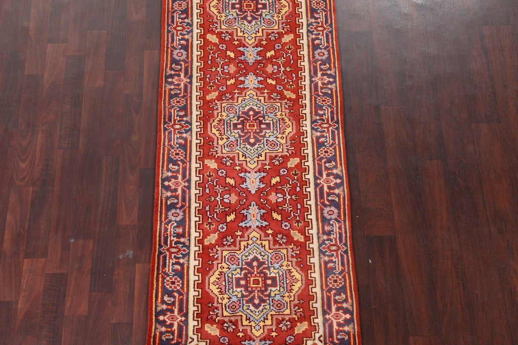 Red Wool Heriz Oriental Runner Rug 3x8