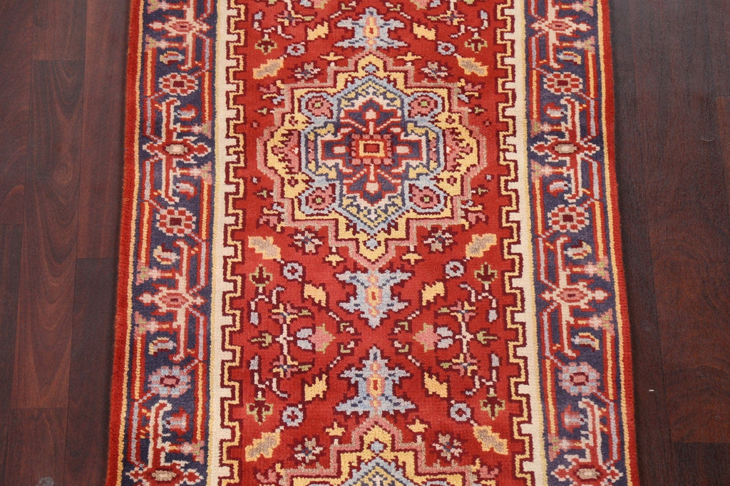 Red Wool Heriz Oriental Runner Rug 3x8