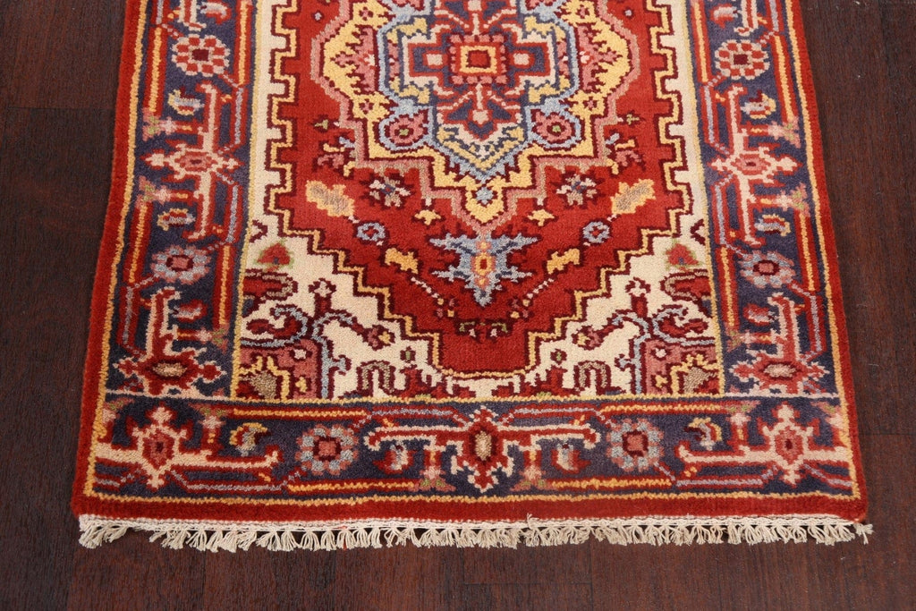 Red Wool Heriz Oriental Runner Rug 3x8