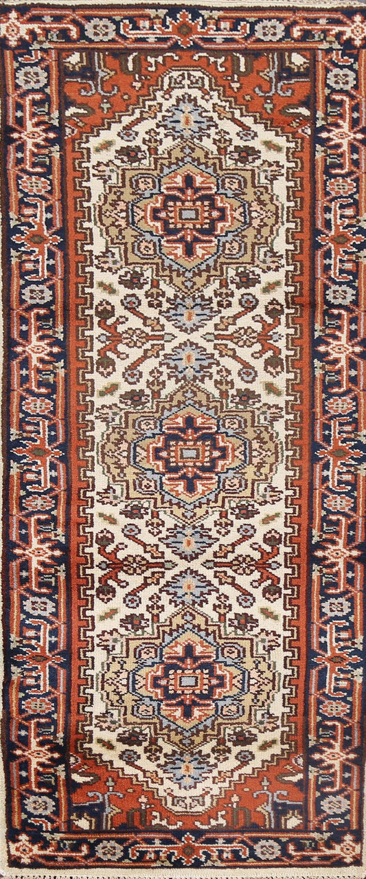 Handmade Wool Heriz Oriental Runner Rug 3x8