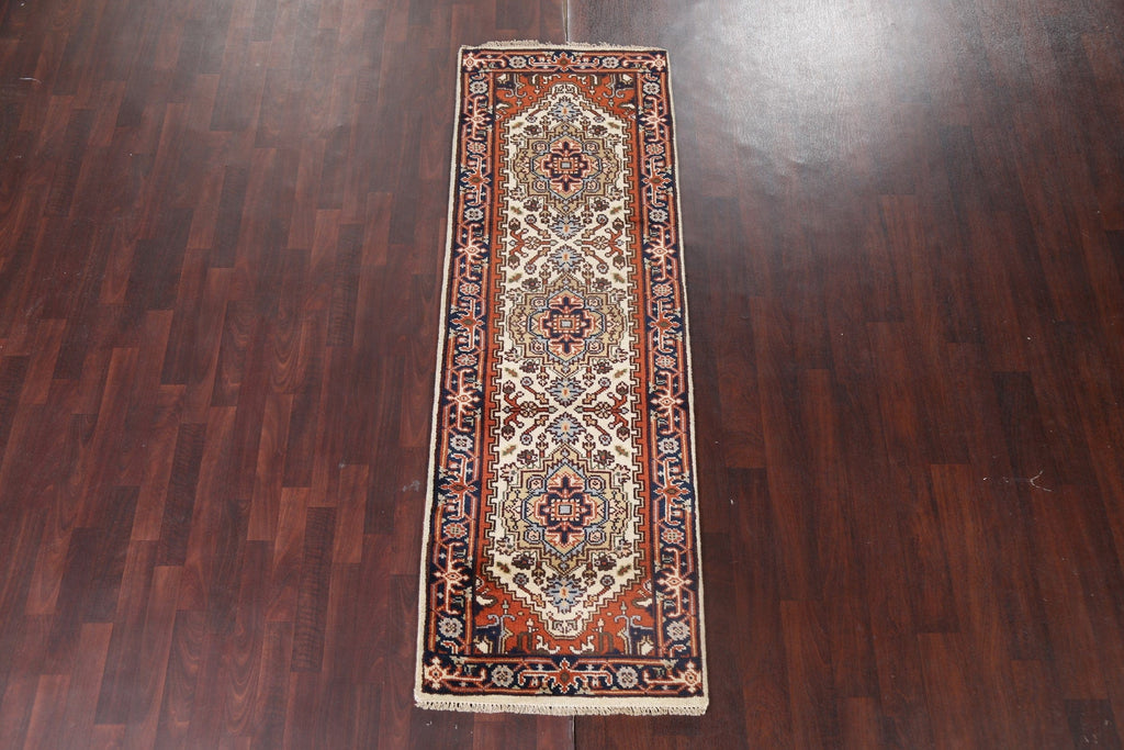 Handmade Wool Heriz Oriental Runner Rug 3x8