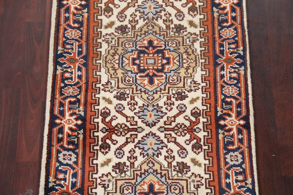 Handmade Wool Heriz Oriental Runner Rug 3x8