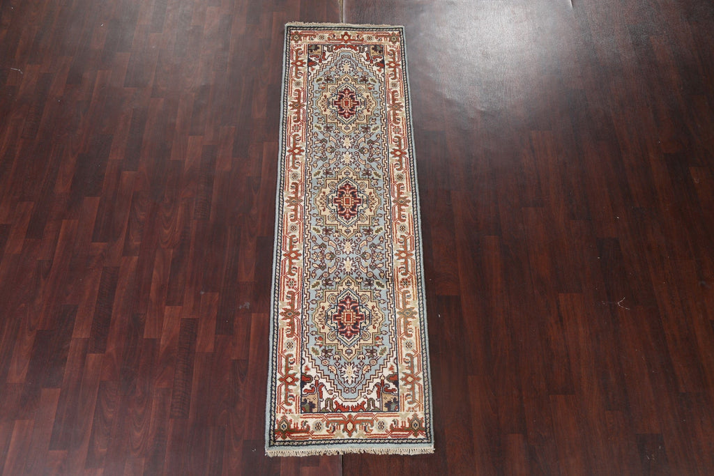 Hand-Knotted Wool Heriz Oriental Runner Rug 3x8