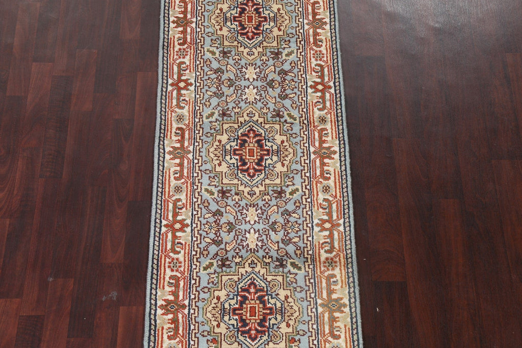 Hand-Knotted Wool Heriz Oriental Runner Rug 3x8