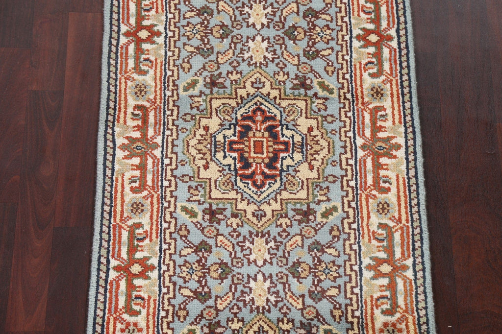 Hand-Knotted Wool Heriz Oriental Runner Rug 3x8