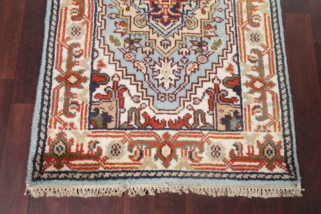 Hand-Knotted Wool Heriz Oriental Runner Rug 3x8