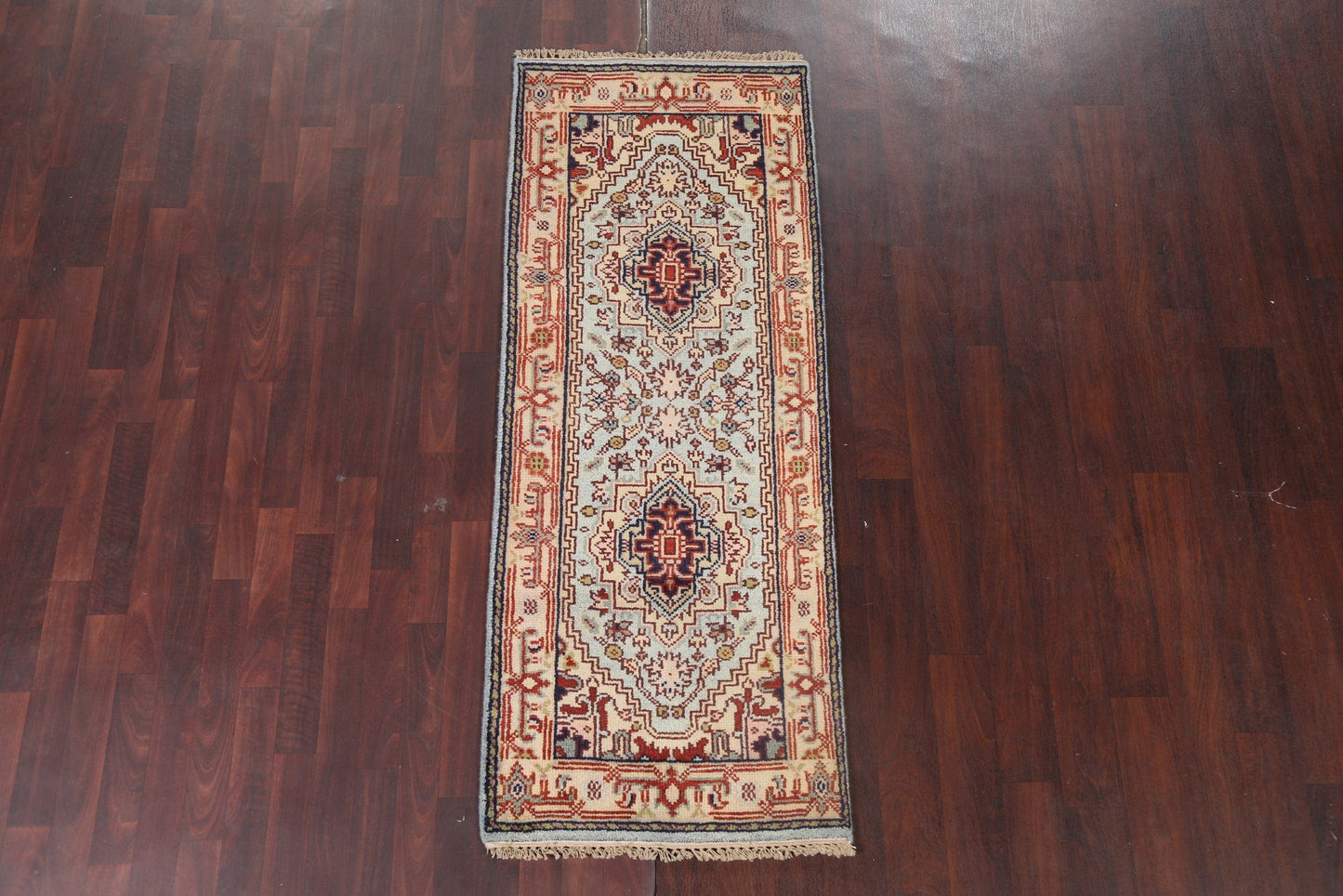 Hand-Knotted Light Blue Heriz Oriental Wool Rug 3x6