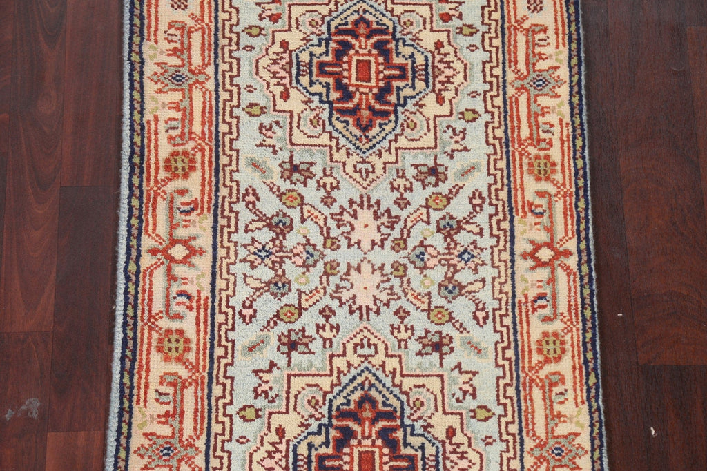 Hand-Knotted Light Blue Heriz Oriental Wool Rug 3x6