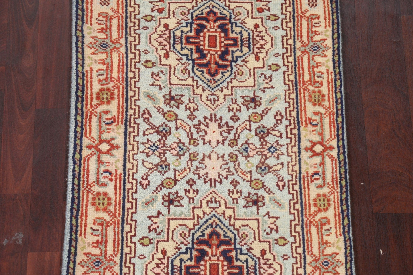 Hand-Knotted Light Blue Heriz Oriental Wool Rug 3x6