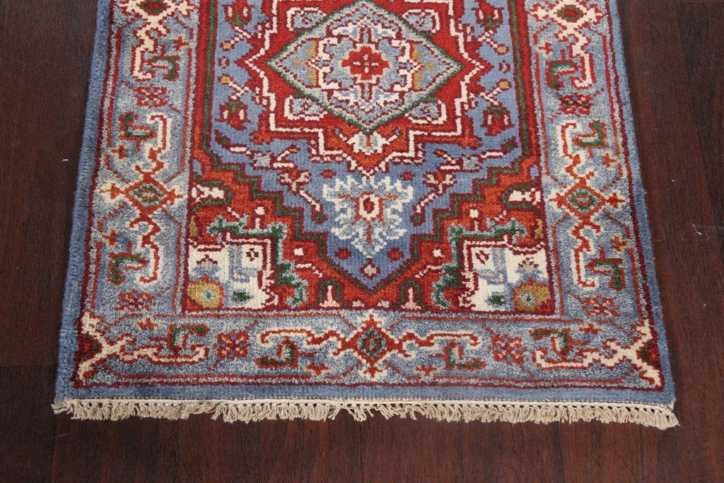 Blue Geometric Heriz Oriental Runner Rug 3x8