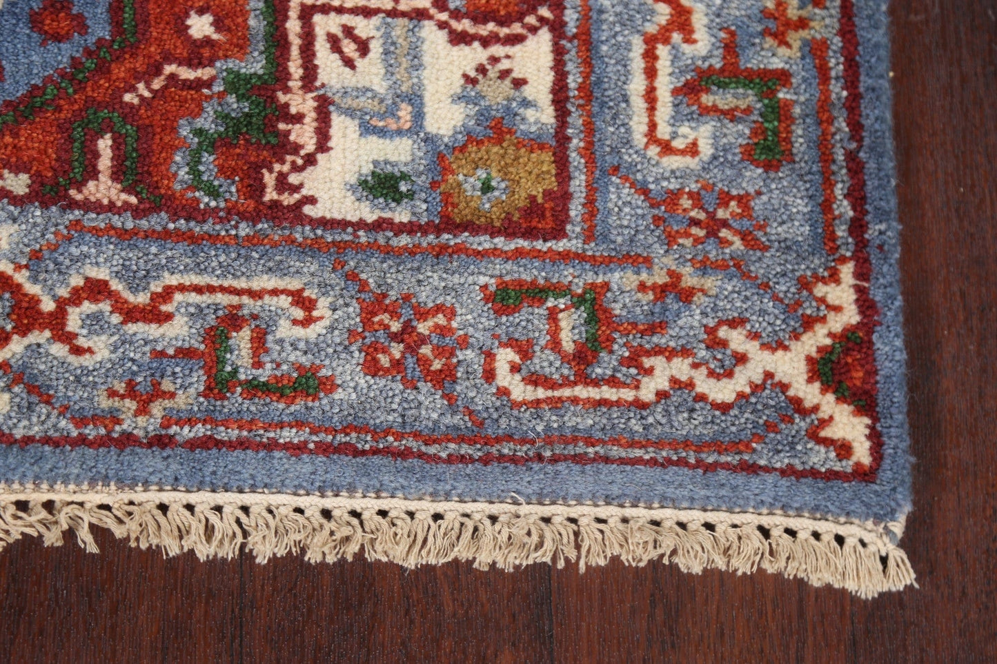 Blue Geometric Heriz Oriental Runner Rug 3x8