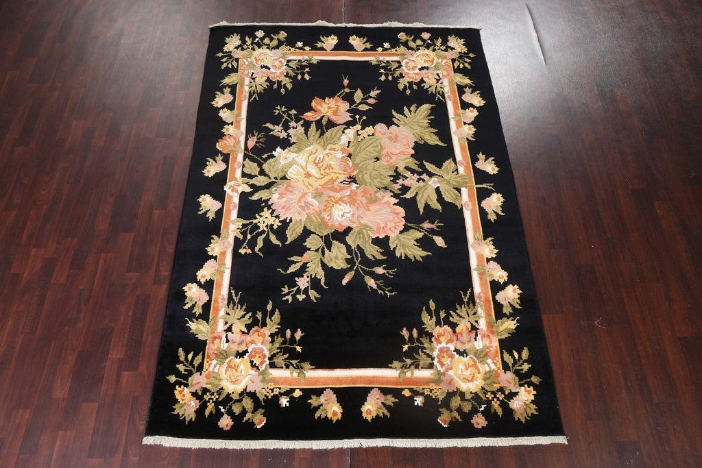 Vegetable Dye Black Aubusson Oriental Area Rug 7x10