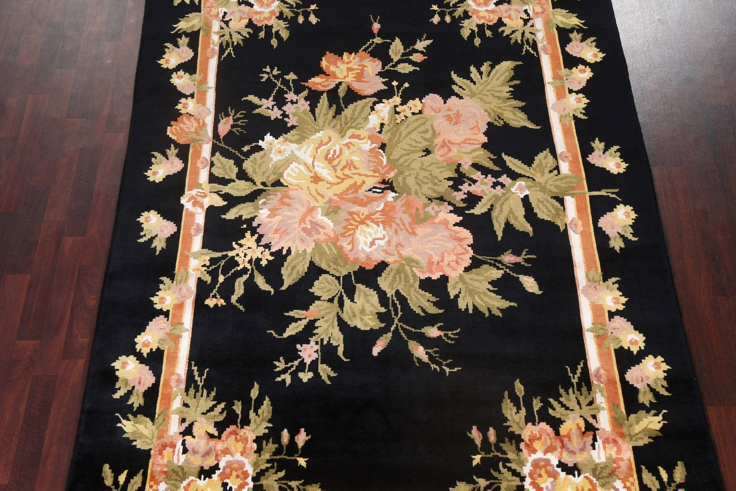 Vegetable Dye Black Aubusson Oriental Area Rug 7x10