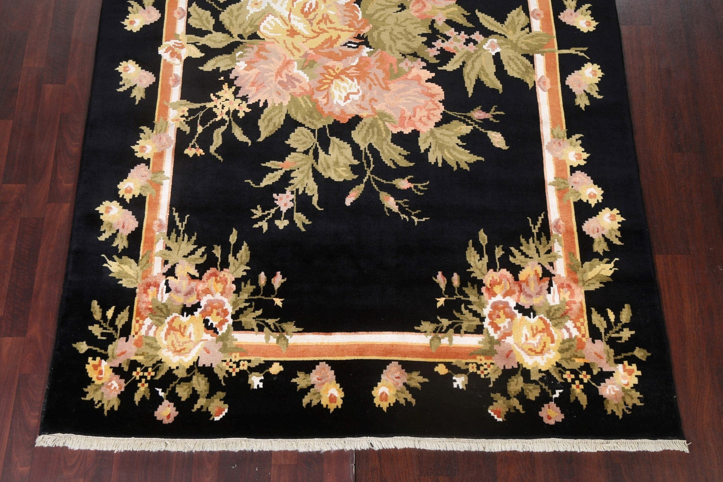 Vegetable Dye Black Aubusson Oriental Area Rug 7x10