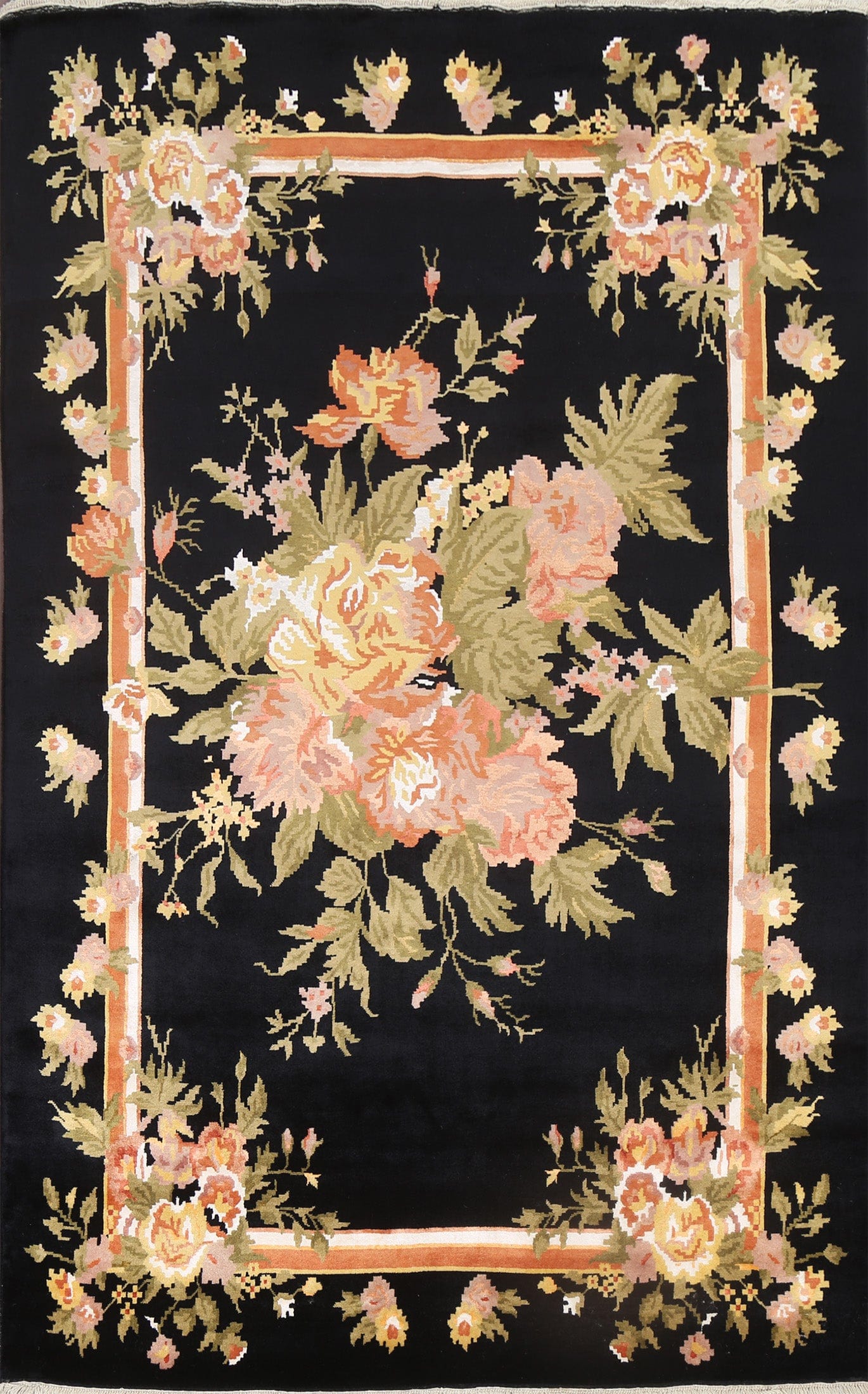 Vegetable Dye Black Aubusson Oriental Area Rug 7x10