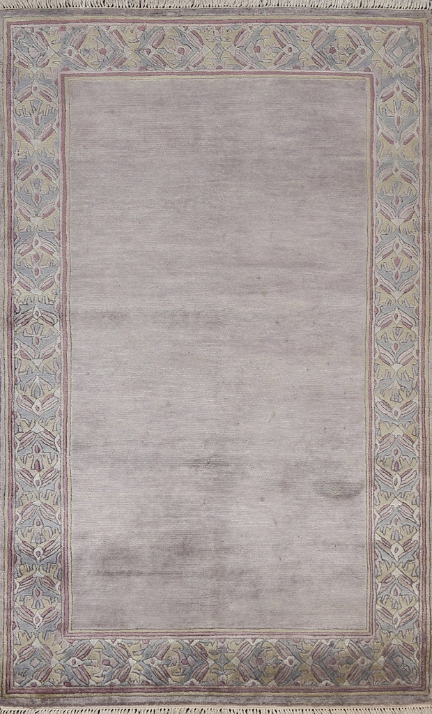 Gray Bordered Nepalese Oriental Area Rug 4x6