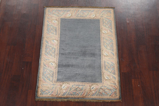 Gray Wool Nepalese Oriental Handmade Rug 4x5