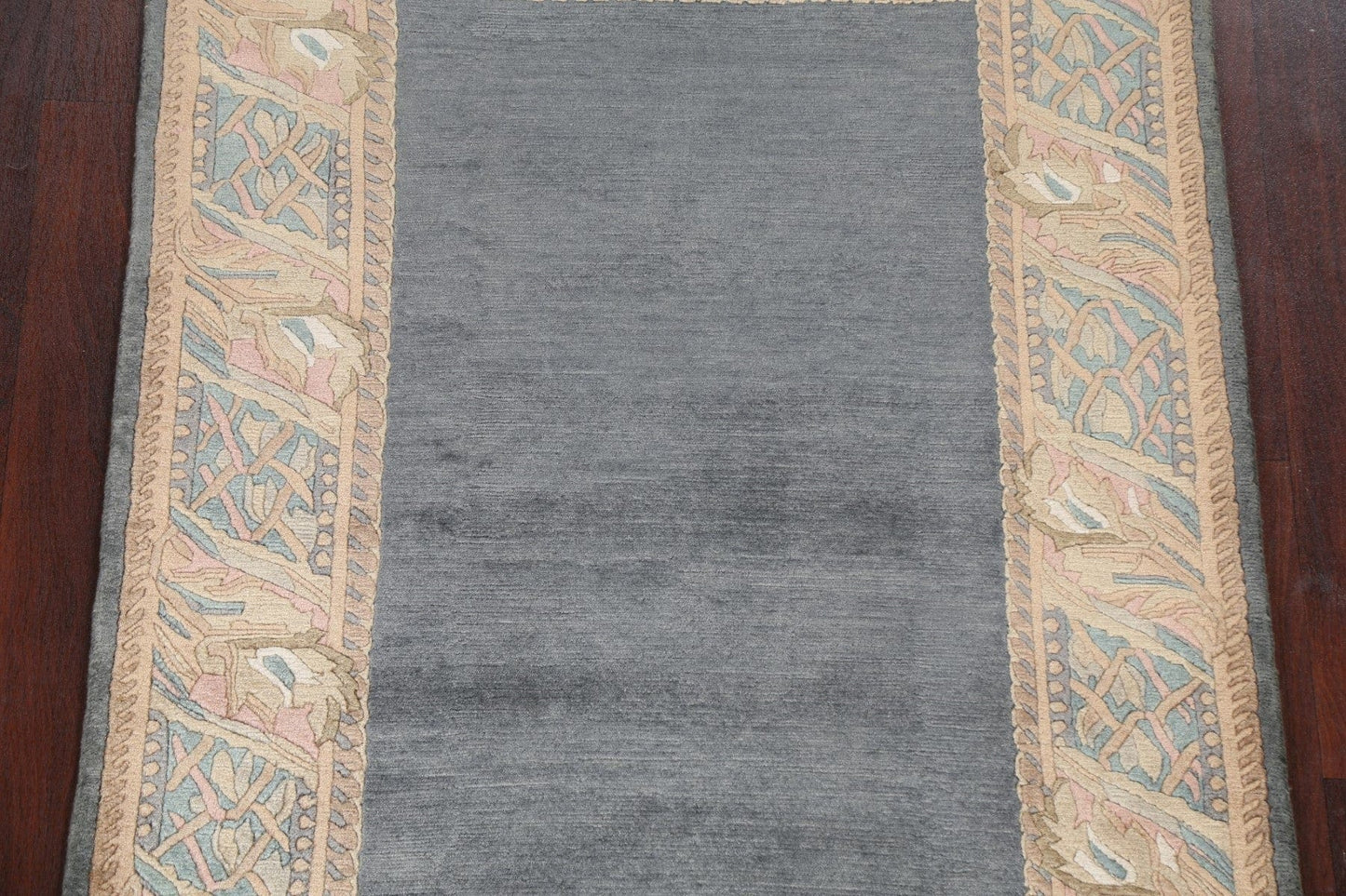 Gray Wool Nepalese Oriental Handmade Rug 4x5