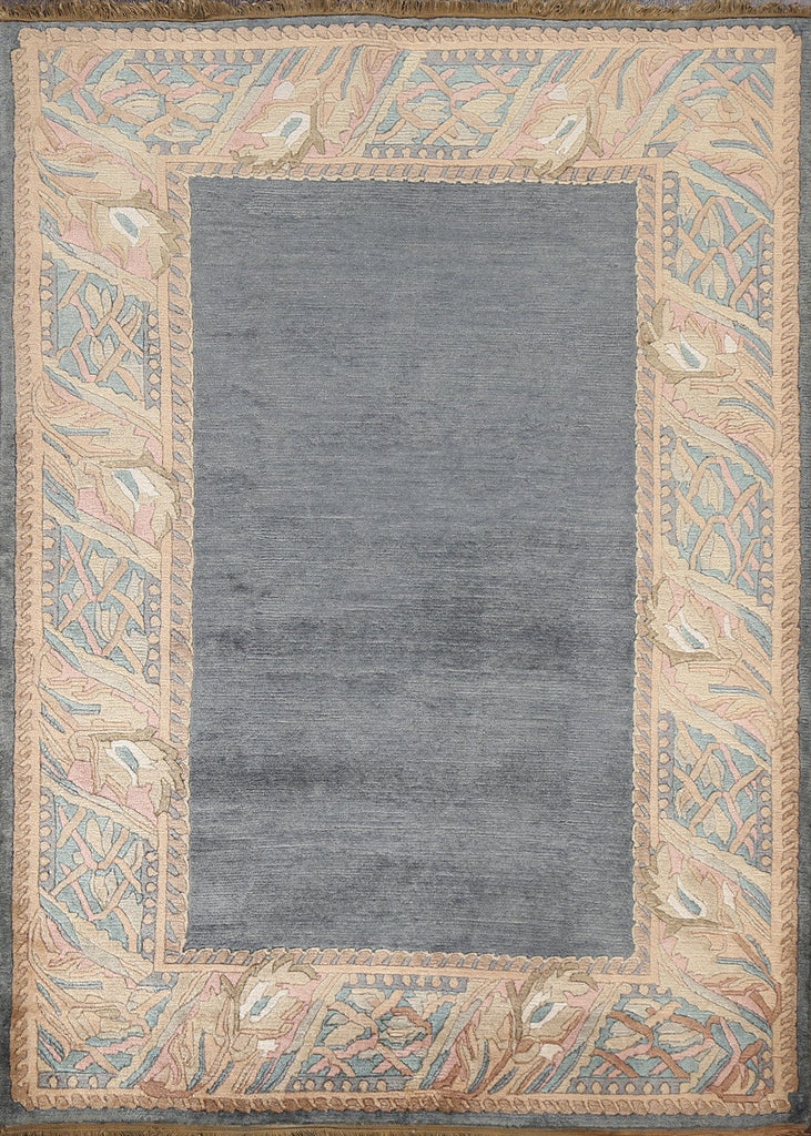 Gray Wool Nepalese Oriental Handmade Rug 4x5