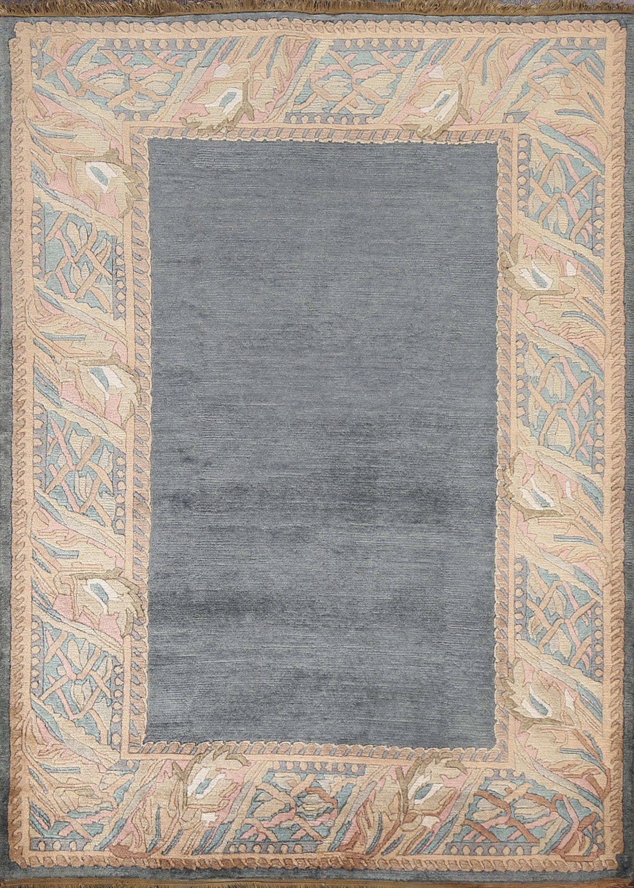 Gray Wool Nepalese Oriental Handmade Rug 4x5