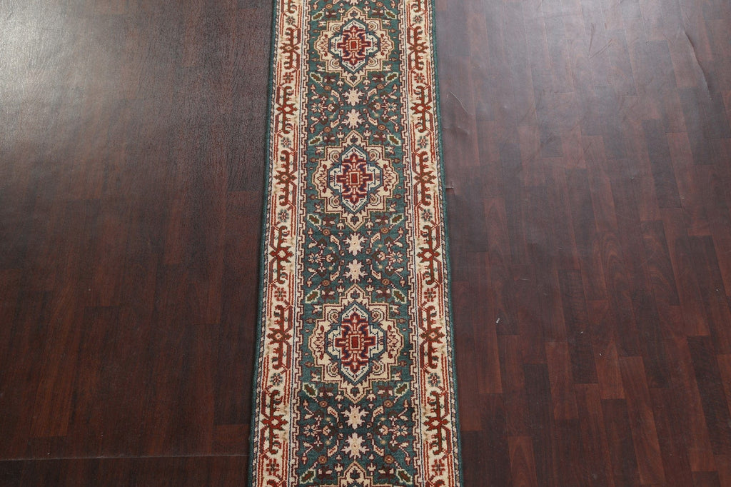 Green Wool Heriz Serapi Oriental Runner Rug 2x13