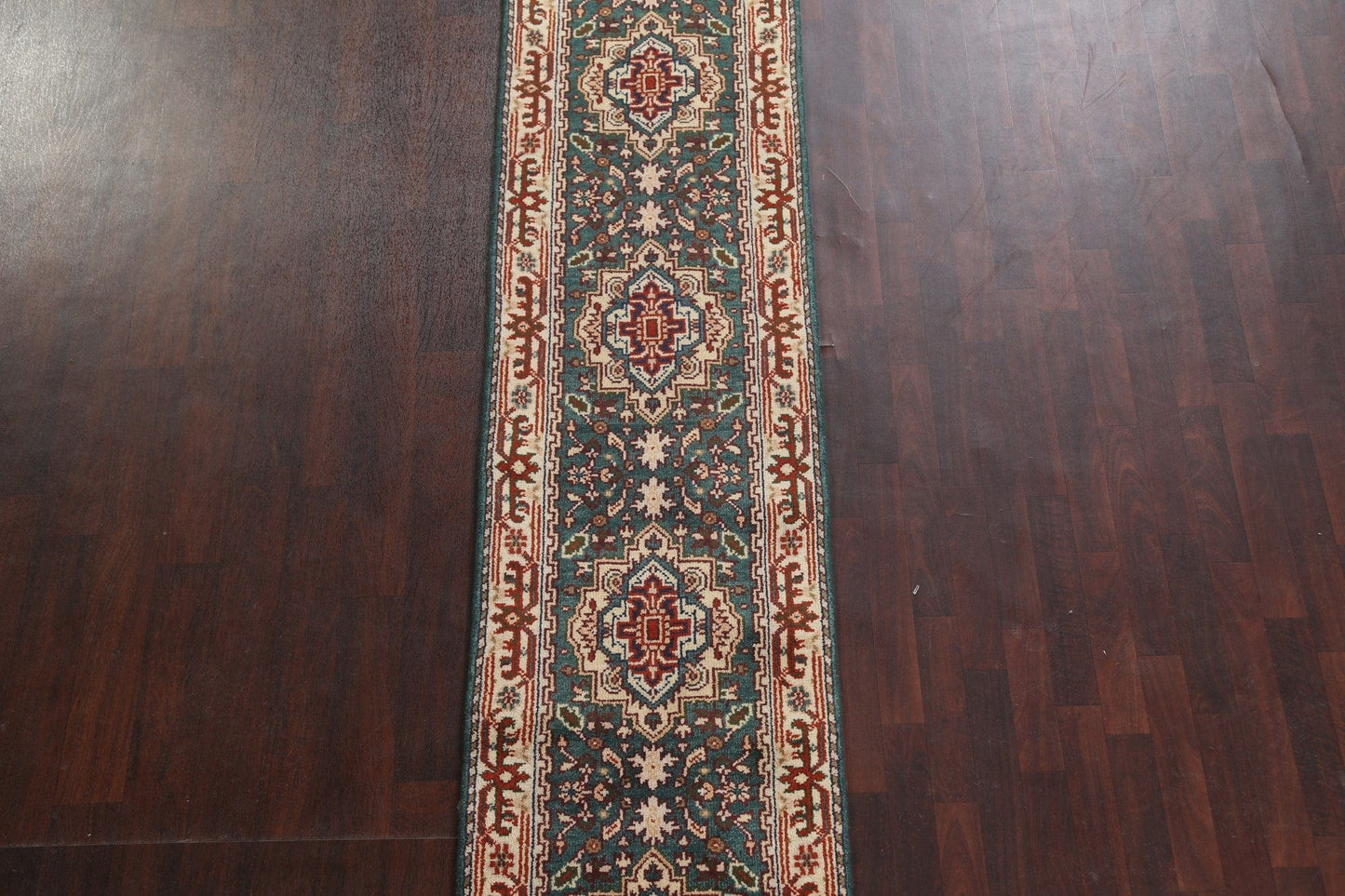 Green Wool Heriz Serapi Oriental Runner Rug 2x13