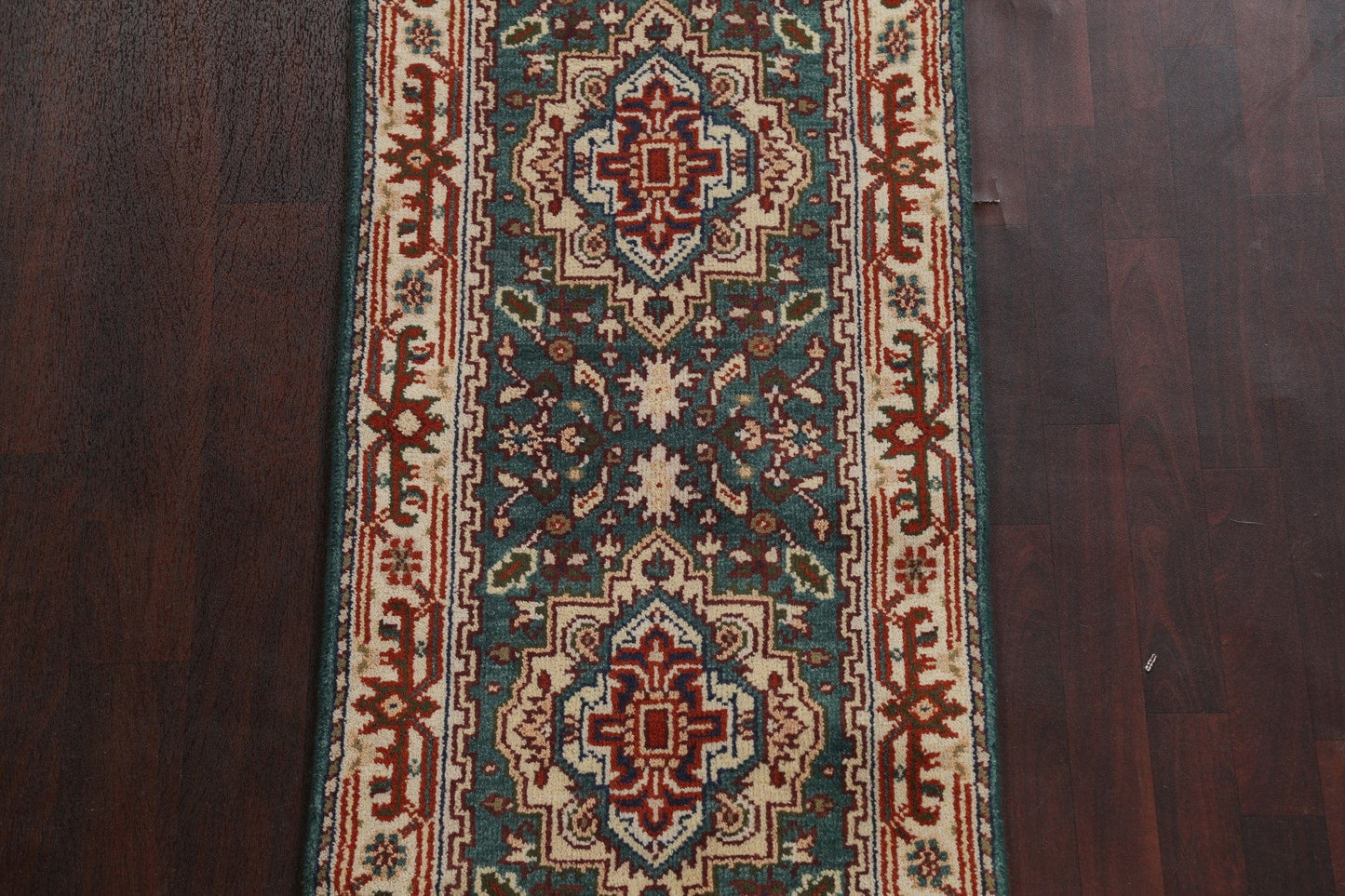 Green Wool Heriz Serapi Oriental Runner Rug 2x13