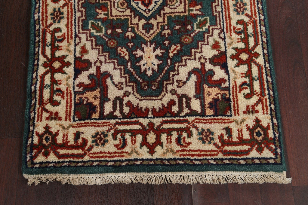 Green Wool Heriz Serapi Oriental Runner Rug 2x13