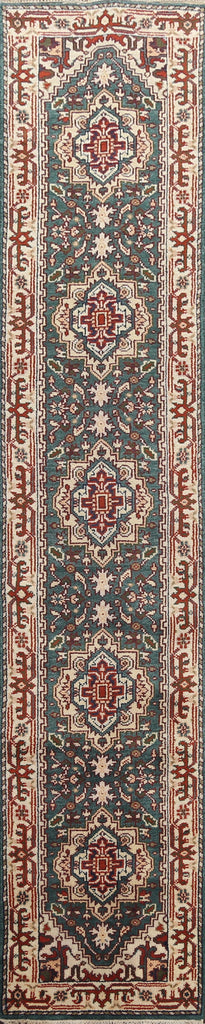 Green Wool Heriz Serapi Oriental Runner Rug 2x13