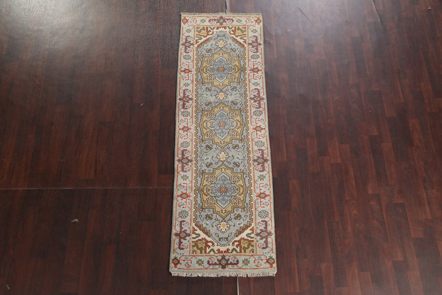 Light Blue Heriz Serapi Oriental Runner Rug 3x8