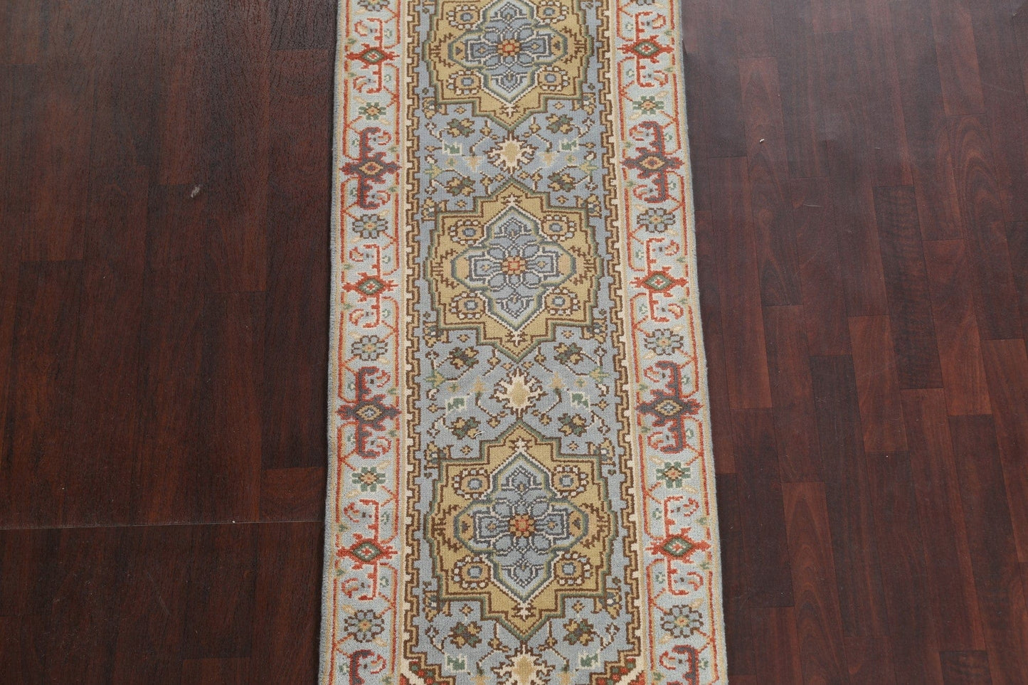 Light Blue Heriz Serapi Oriental Runner Rug 3x8