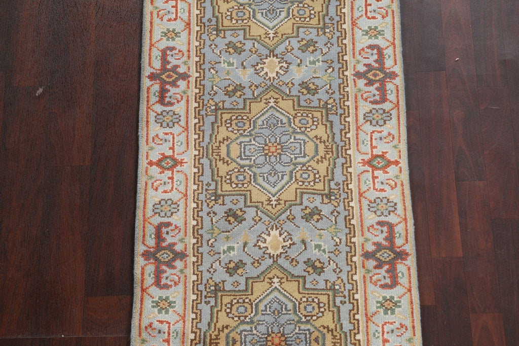 Light Blue Heriz Serapi Oriental Runner Rug 3x8