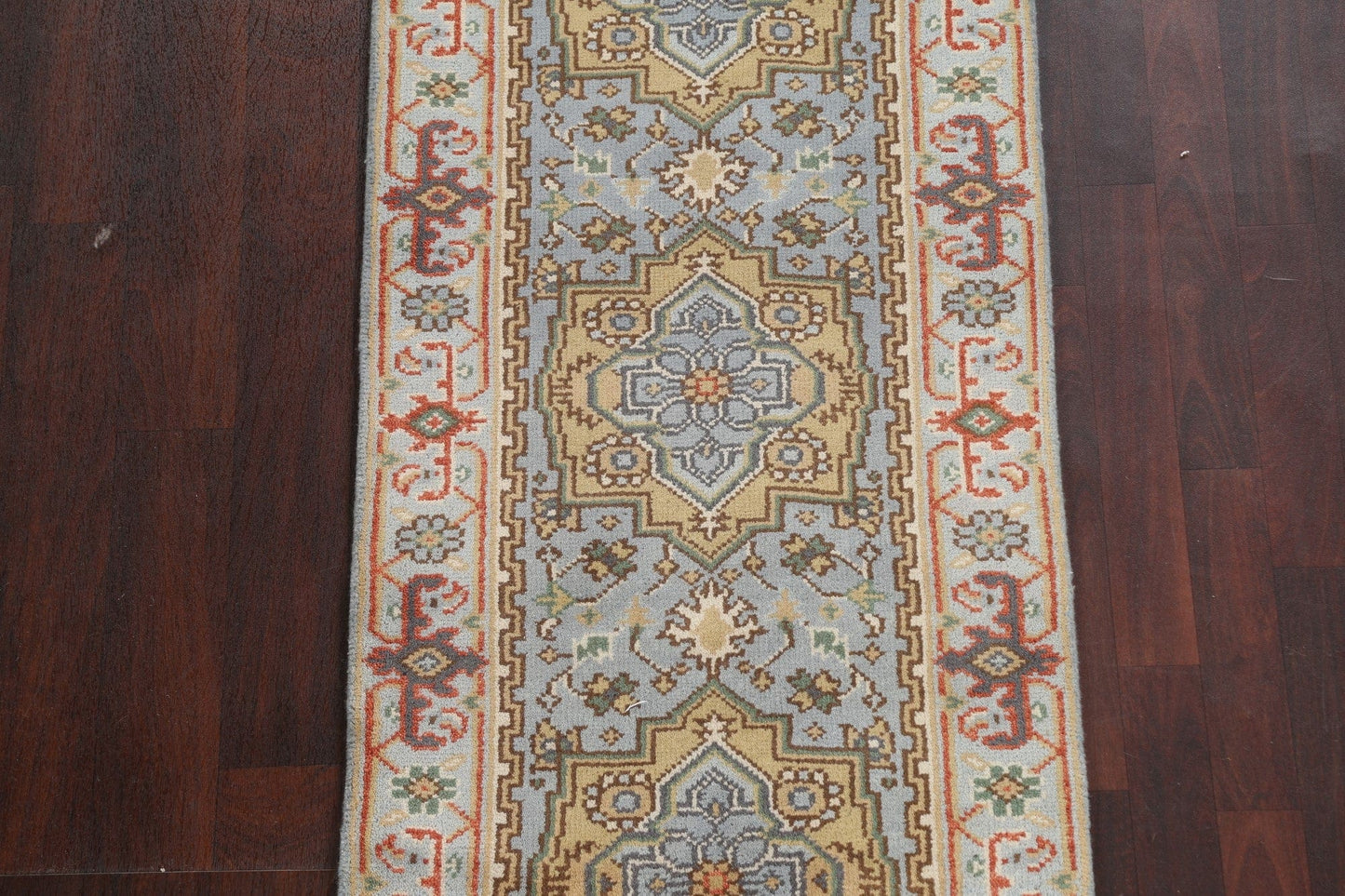 Light Blue Heriz Serapi Oriental Runner Rug 3x8