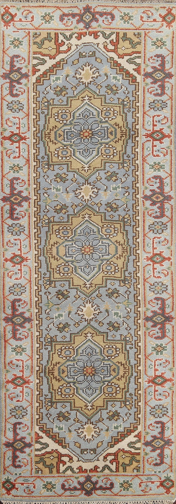 Light Blue Heriz Serapi Oriental Runner Rug 3x8