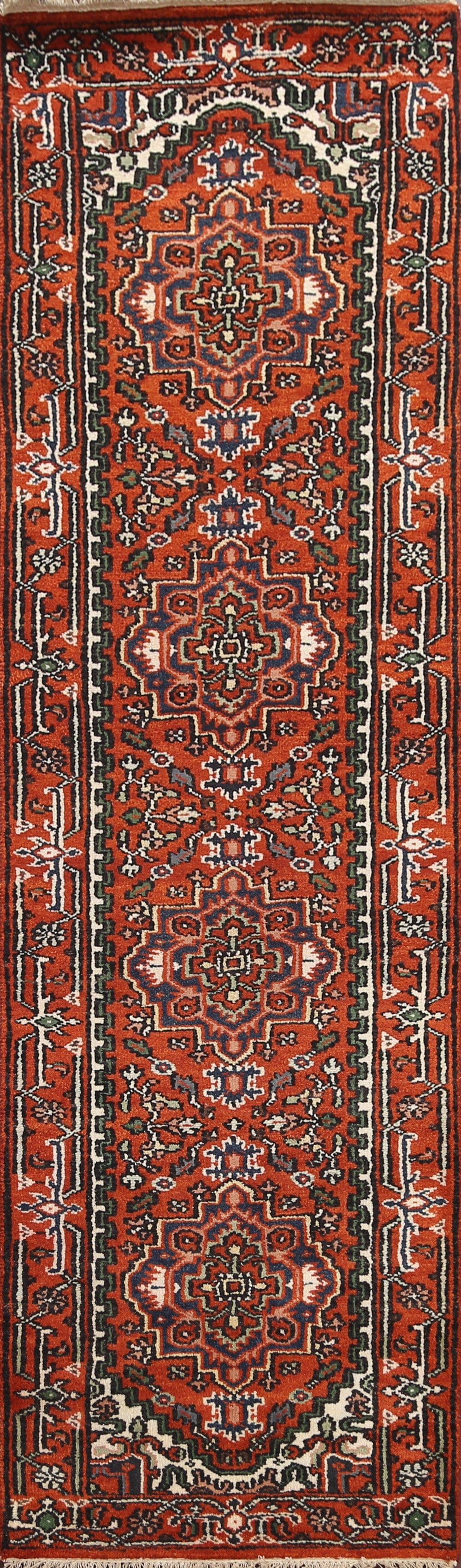 Orange Wool Heriz Serapi Oriental Runner Rug 3x10