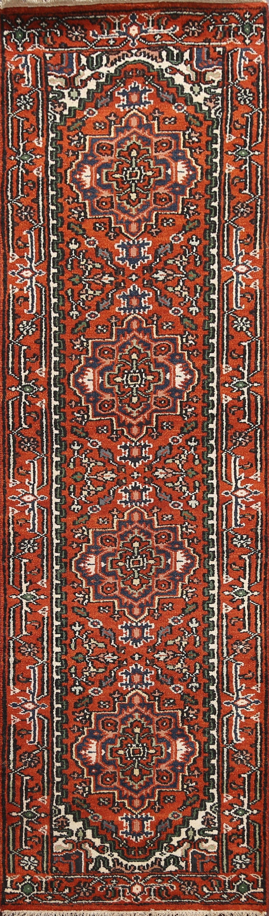 Orange Wool Heriz Serapi Oriental Runner Rug 3x10